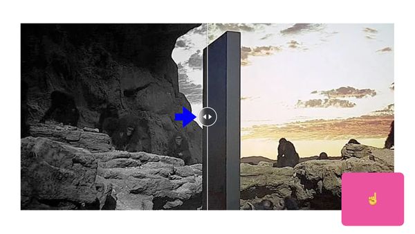 The comparison slider centered, with a pointing finger
