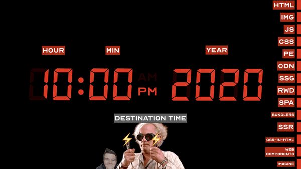 The time circuits read 10:00 PM 2020 with IMAGINE added to the end of the list
