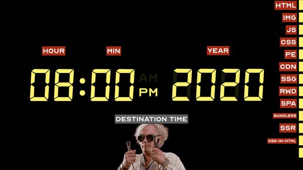 The time circuits read 08:00 PM 2020 with CSS-IN-HTML added to the list