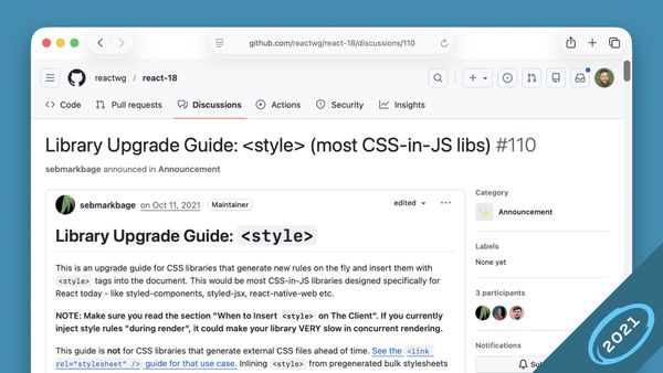 React 18’s “Library Upgrade Guide, style (most CSS-in-JS libs)” discussion from 2021
