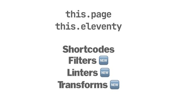 this.page and this.eleventy on Shortcodes, Filters, Linters, Transforms