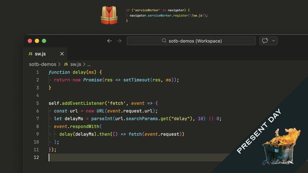 A service worker, sw.js, that delays responses