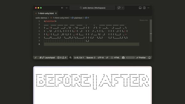 The same file with no closing tag; the browser still renders BEFORE || AFTER
