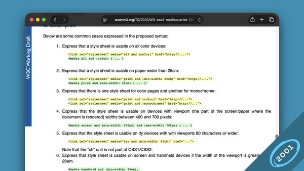 The W3C Media Queries Working Draft from 2001