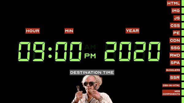 The time circuits read 09:00 PM 2020 with WEB COMPONENTS added to the list