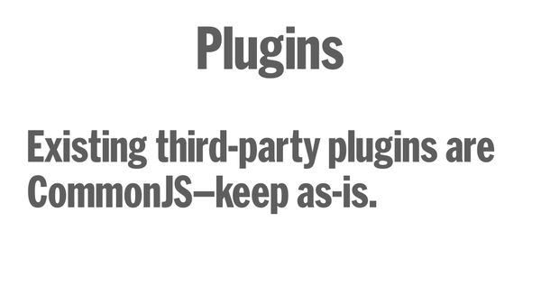 Existing third-party plugins are CommonJS—keep these as-is.